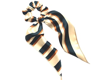Striped Convertible Long Tail Scarf Scrunchie for Ponytail or Bun - Modern Hair Accessory for Women - Ready to Ship