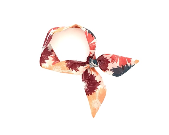 Floral Hair Scarf Tie - Short Skinny Neck Bandana for Ponytail Bun Purse Handle Women's Headband Accessory