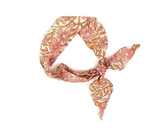 Short hair scarf. Fabric hair tie for ponytail, bun, top knot or handbag. Thin, small, skinny neck scarf for women. Ready to Ship