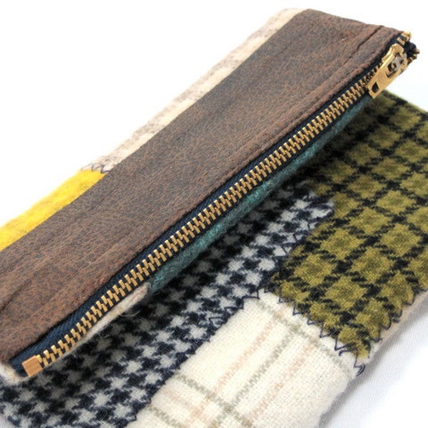 Clutch, Wallet, Wool, Faux Leather, Patchwork