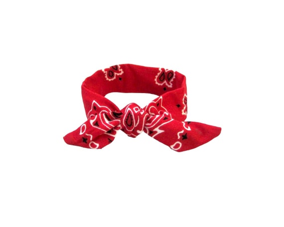 Red bandana wire hair tie. Mini dolly bow for bun or ponytail. Rockabilly or country western girl hair accessory. Ready to Ship