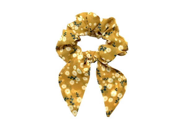 Floral Bunny Ear Scrunchie Hair Scarf Bow for Women Teen Tween - Elastic Ponytail, Bun, Braid or Top Knot Accessory