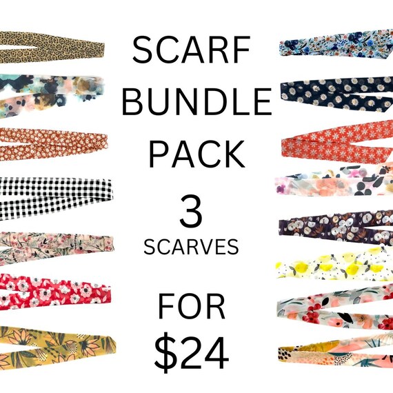 Scarf Bundle - Versatile Narrow Hair Scarves: Ponytail, Braid or Bun. Accessories for Women, Teens & Ladies - Ready to Ship