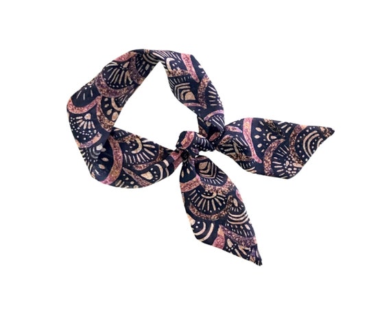 Short hair scarf. Fabric hair tie for ponytail, braid, bun or handbag. Thin, small, skinny neck scarf for women. Ready to Ship