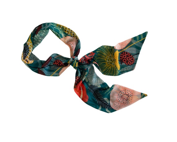 Ladies wide neck tie scarf. Use also as hair wrap or floppy hat scarf. Lightweight chiffon floral belt sash. Ready to Ship