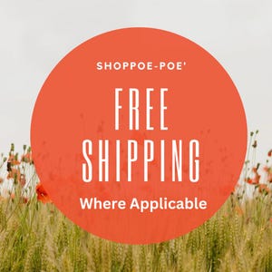 May include: A red circle with the text "Shoppoe-Poe'" and "FREE SHIPPING Where Applicable" in white text against a background of a field of red poppies.