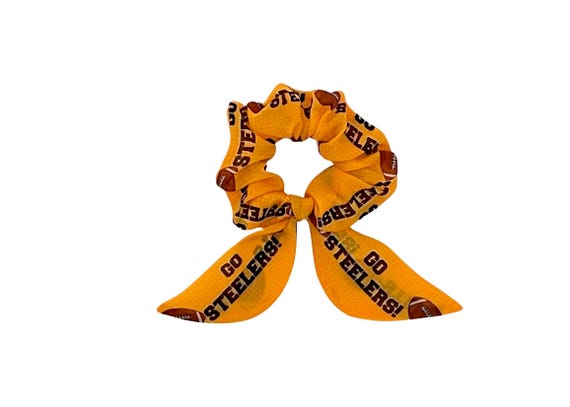 NFL Pittsburgh Steelers Bunny Ear Scrunchie for Ponytail or Bun - Fan Gear Hair Accessory Gift - Ready to Ship