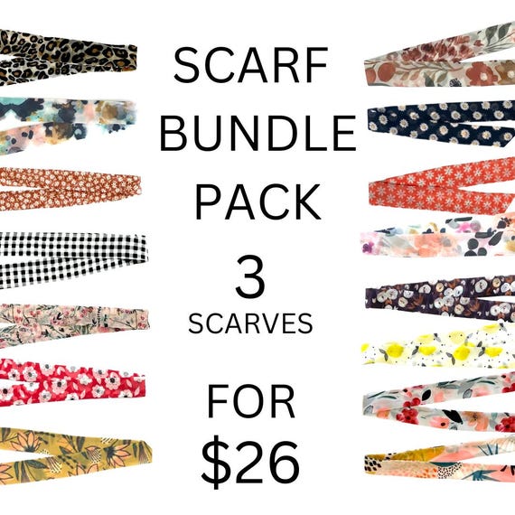 Scarf Bundle - Versatile Narrow Hair Scarves: Ponytail, Braid or Bun. Accessories for Women, Teens & Ladies - Ready to Ship