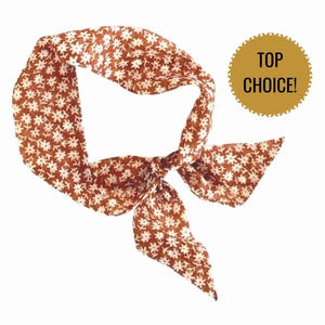 Ditzy floral short hair scarf. Fabric hair tie for ponytail, bun, top knot or handbag, Thin, small, skinny women&#39;s neck scarf. Ready to Ship