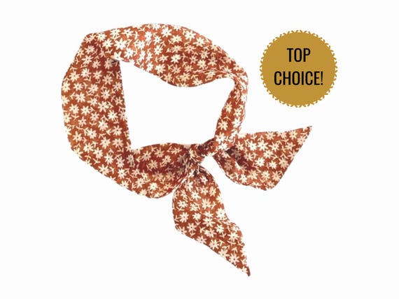 Ditzy floral short hair scarf. Fabric hair tie for ponytail, bun, top knot or handbag, Thin, small, skinny women's neck scarf. Ready to Ship