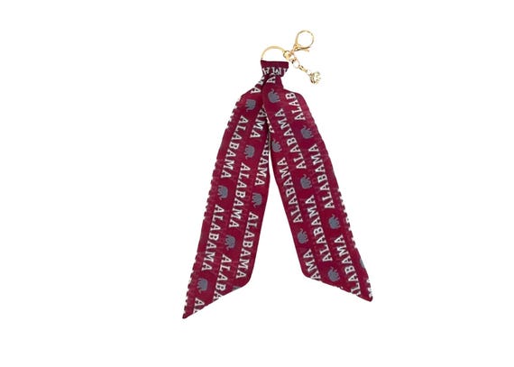 Alabama Crimson Tide Scarf Keychain including Elephant Charm. Gift for Fans, Students & Alumni - New Bama Look - Ready to Ship