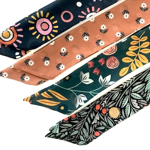 Short hair scarves. Fabric hair ties for ponytail, bun, braid or handbag. Thin, small, skinny neck scarf for women. Ready to Ship