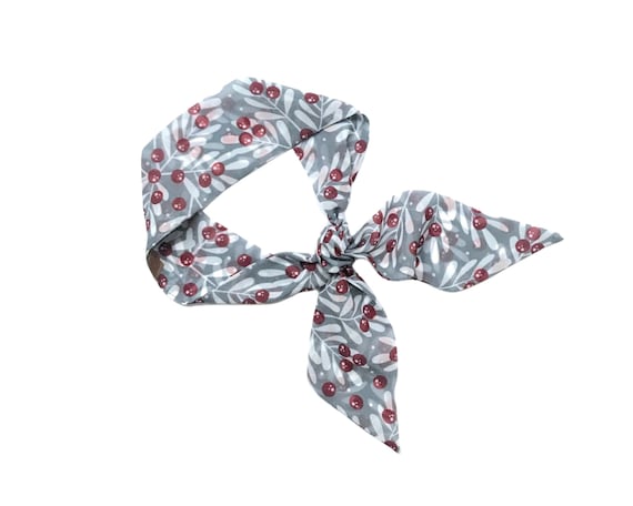Short hair scarf. Fabric hair ties for ponytail, bun, braid or handbag. Skinny women's neck scarf. Festive holiday scarf. Ready to Ship