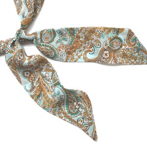 Long skinny scarf for women. Floral fabric hair tie for neck, bun, handbag or ponytail. Chic fashion accent in paisley and petite flowers. image 3