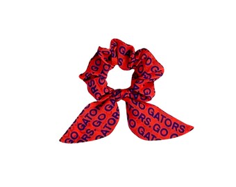 Florida Gators Bunny Ear Scrunchie, Removable Bow Hair Tie, Game Day Ponytail Holder, Tailgate Spirit Accessory Gift
