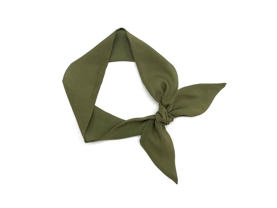 Olive green short hair scarf. Fabric hair tie for ponytail, bun, braid or handbag. Thin, small, skinny neck scarf for women. Ready to Ship