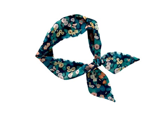 Short hair scarf. Floral skinny scarf for ponytail, bun, top knot or handbag. Thin neck scarf for women. Ready to Ship