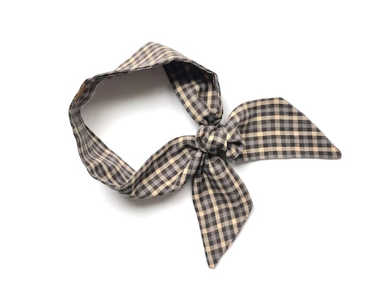 Women's cotton gray beige hair scarf, skinny tie for ponytail, bun, neck or handbag. Ready to Ship