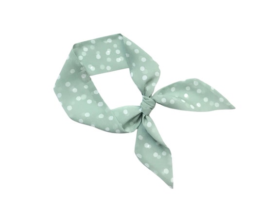 Short hair scarf. Fabric hair tie for ponytail, bun, braid or handbag. Small women's neck scarf. Retro polka dot pattern. Ready to Ship