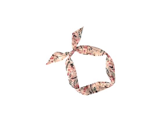 Floral Hair Scarf Bow Tie for Women - Ponytail Braid Bun Thin Mini Ribbon Fashion Accent Headband