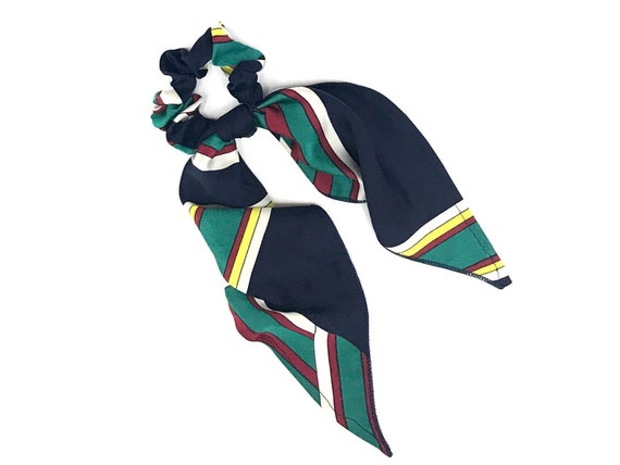 Multicolor Striped Hair Scarf Scrunchie with Long Tail - Fabric Tie for Ponytail Bun - Spring Summer Fall Accessory