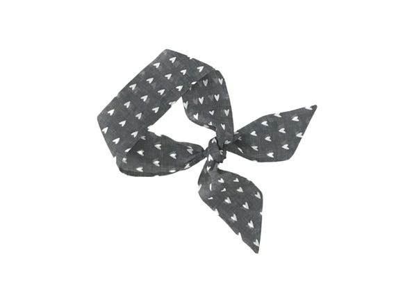 Versatile Heart Print Hair Scarf: Ponytail Tie, Neck Bandana, Purse Accessory - Ready to Ship