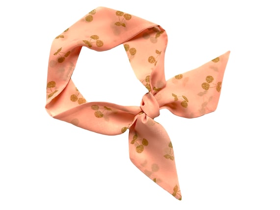 Short Hair Scarf: Cherry Berry Print for Ponytail, Bun, Braid, Neck Wrap, Handbag Accessory - Ready to Ship
