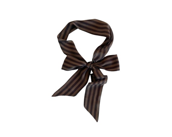 Striped long skinny scarf. Black and brown scarf to use as neck scarf, head wrap, hairband, ponytail bow or belt sash. Ready to Ship