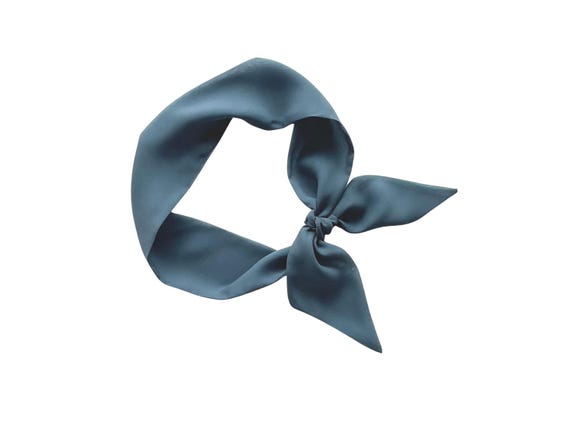 Light slate gray short hair scarf. Fabric hair tie for ponytail, bun, braid or handbag. Thin, small, skinny neck scarf for women.