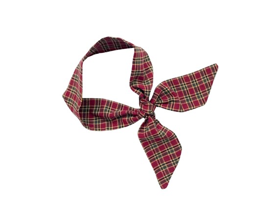 Red Plaid Cotton Hair Scarf: Versatile Accessory for Ponytail, Bun, Neck, or Handbag - Ready to Ship