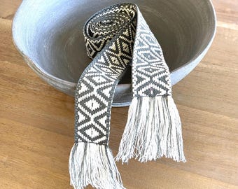 Fringe Skinny Adjustable Cotton Belt for Women in Gray and Cream - Ready to Ship