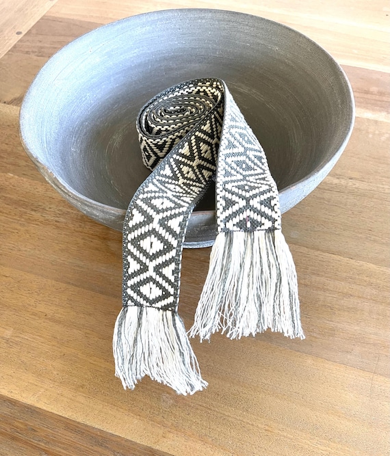Fringe Skinny Adjustable Cotton Sash for Women in Black and Cream - Ready to Ship