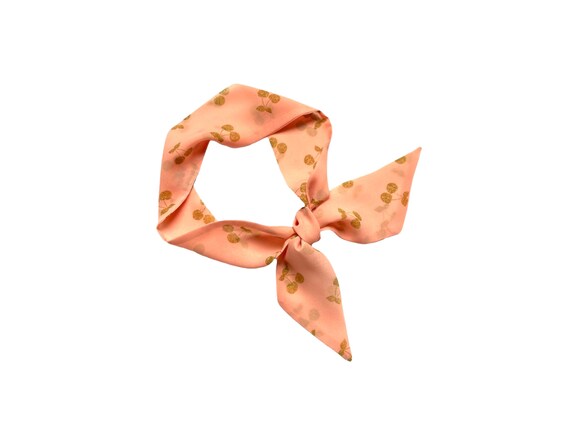 Short Hair Scarf: Cherry Berry Print for Ponytail, Bun, Braid, Neck Wrap, Handbag Accessory - Ready to Ship