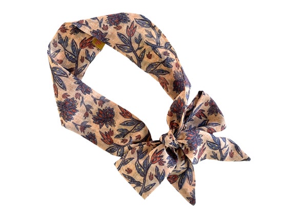 Floral long skinny scarf to use as a head wrap, ponytail, bun, hair bow or handbag scarf. Skinny women's neck scarf. Ready to Ship