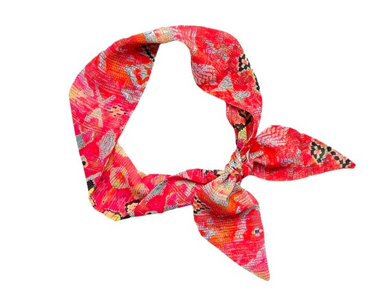 Short hair scarf. Fabric hair tie for ponytail, bun, top knot, braid or handbag. Small, narrow skinny neck scarf for women. Ready to Ship