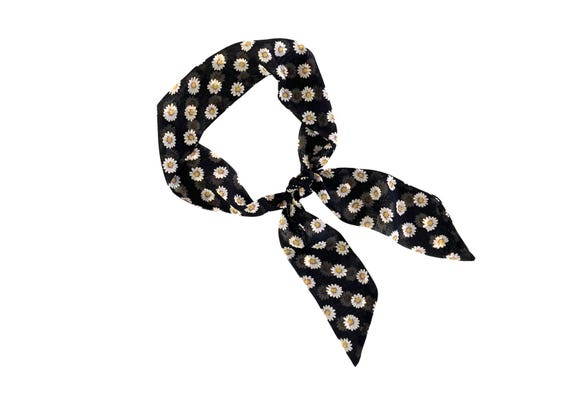 Long hair scarf. Fabric hair tie for ponytail, bun, top knot, braid or handbag. Neck scarf for women. Daisies, Ready to Ship