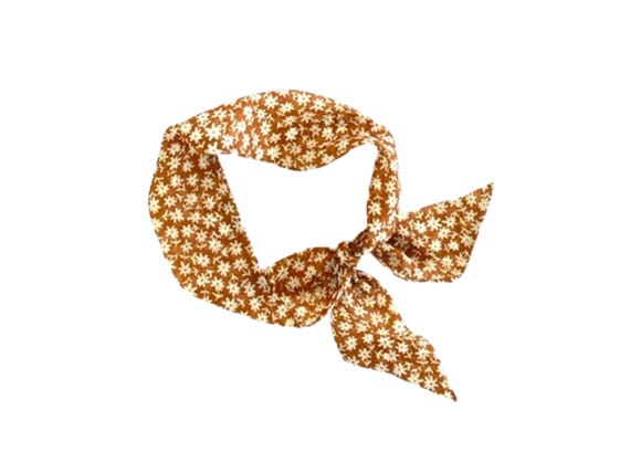 Ditzy floral short hair scarf. Fabric hair tie for ponytail, bun, top knot or handbag, Thin, small, skinny women's neck scarf. Ready to Ship