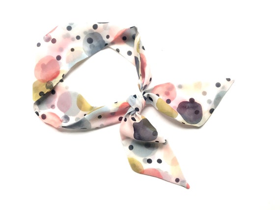 Short Hair Scarf. Fabric Hair Tie for Ponytail, Bun, Top Knot or Handbag. Thin, Small, Skinny Polka Dot Neck Scarf for Women. Ready to Ship