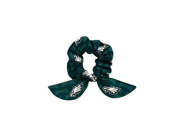 Philadelphia Eagles bunny ear scrunchie for ponytail, bun or top knot. NFL Eagles apparel gift. Fly Eagles Fly. Ready to Ship