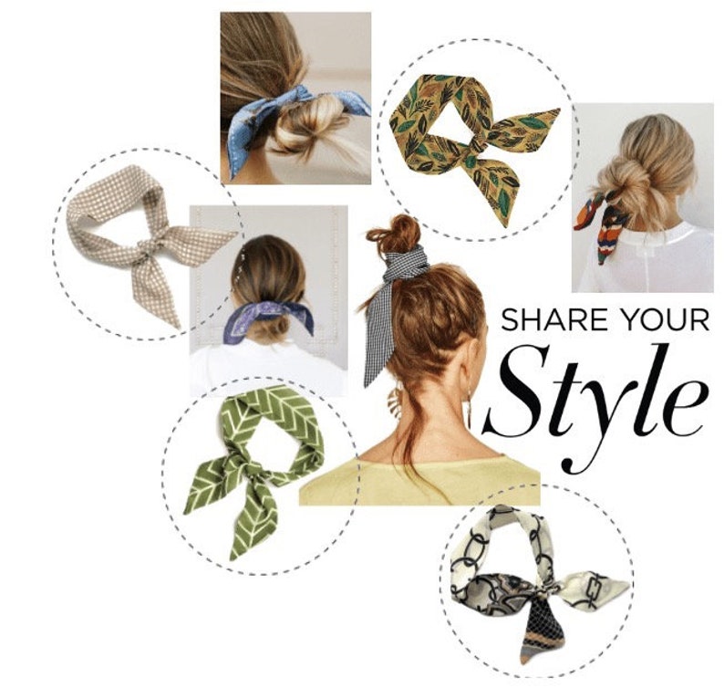 Short Silk Scarf. Blue Skinny Scarf for Ponytail Bun Top Etsy