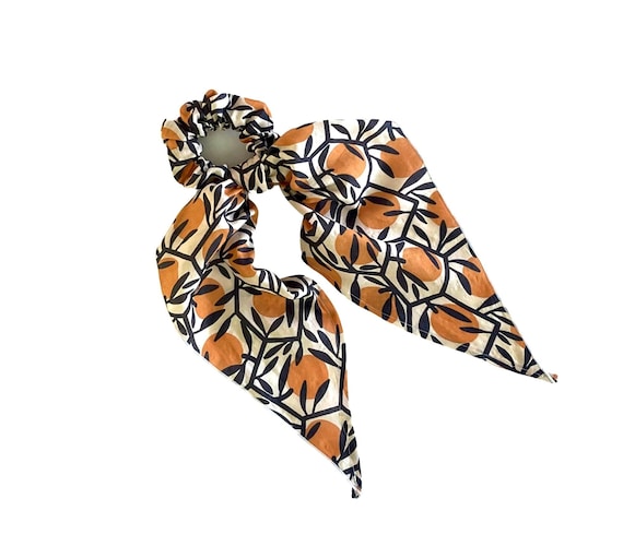 Long tail scarf scrunchie for ladies. Modern convertible scrunchy with tail for ponytail or bun. Hair fashion accent, Ready to Ship