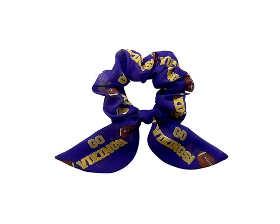Minnesota bunny ear scrunchie for ponytail, bun or top knot. NFL Vikings apparel gift. SKOL Ready to Ship