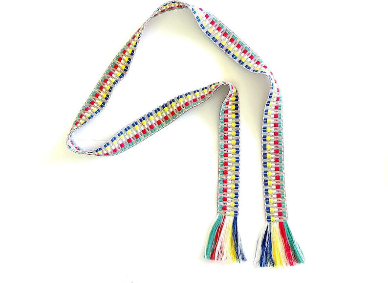 Cinturón tipo pareo tejido estilo boho con flecos coloridos - Cinturón ajustable de tela, accesorio de moda para festivales, regalo para ella. imagen 3