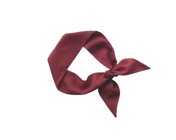 Maroon short hair scarf. Fabric hair tie for ponytail, bun, braid or handbag. Thin, small, skinny woman's neck scarf. Ready to Ship