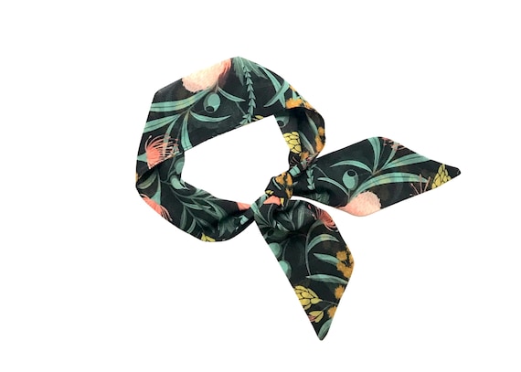 Floral Skinny Scarf, Chiffon Hair and Neck Scarf, Boho Neckerchief, Purse Handle Wrap, Lightweight Fashion Accessory