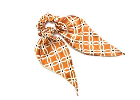 Black & Cream Floral Scrunchie Scarf, Gold Hair Tie with Removable Scarf, Silk Blend Ponytail Holder, Stylish Hair Accessory, Gift for Her