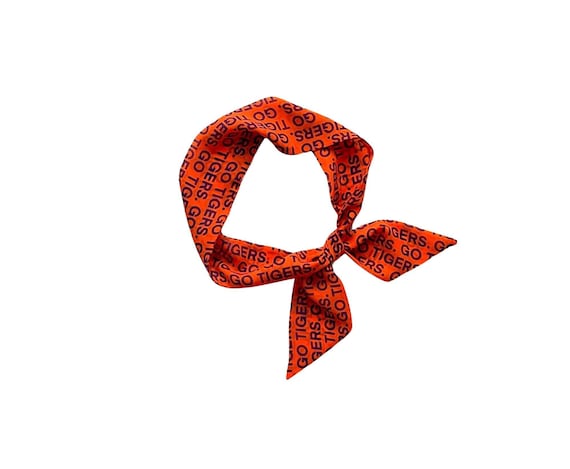 Clemson University short hair scarf. Fabric hair tie for ponytail, bun or handbag. CU Tigers gift for student, fan, alumni, college bound.
