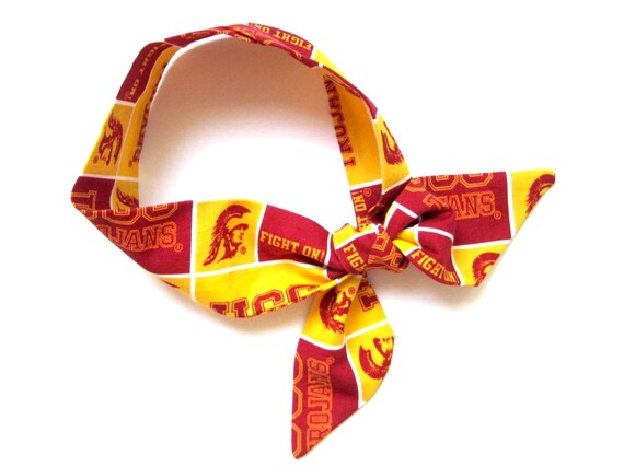 USC Trojans Ladies Hair Scarf for Fan. Fabric Hair Tie for Ponytail, Messy Bun or Top Knot.  Skinny, Narrow, Mini. Fight On Ready to Ship