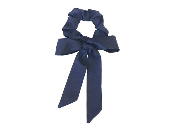 Blue Elastic Hair Scarf Scrunchie with Tail for Bun or Ponytail. Plaid Hair Scarf for Women, Teen, Tweens. Under 20 Dollars, Ready to Ship