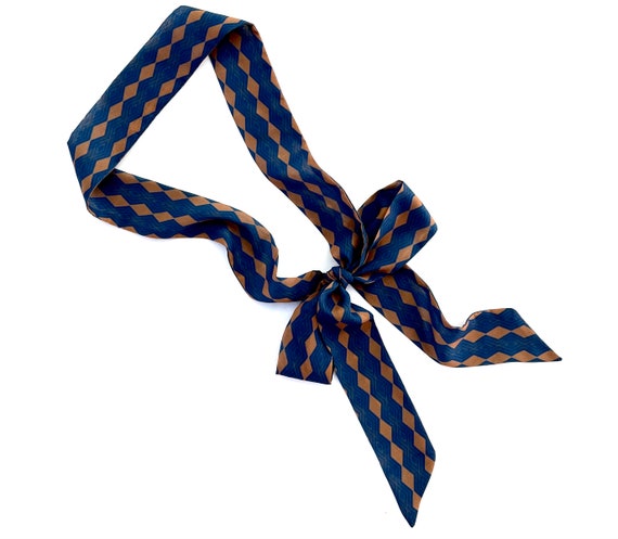 Navy Blue and Gold Striped Skinny Scarf: Versatile Neck Tie, Head Wrap, Hairband, Ponytail or Belt Sash - Ready to Ship
